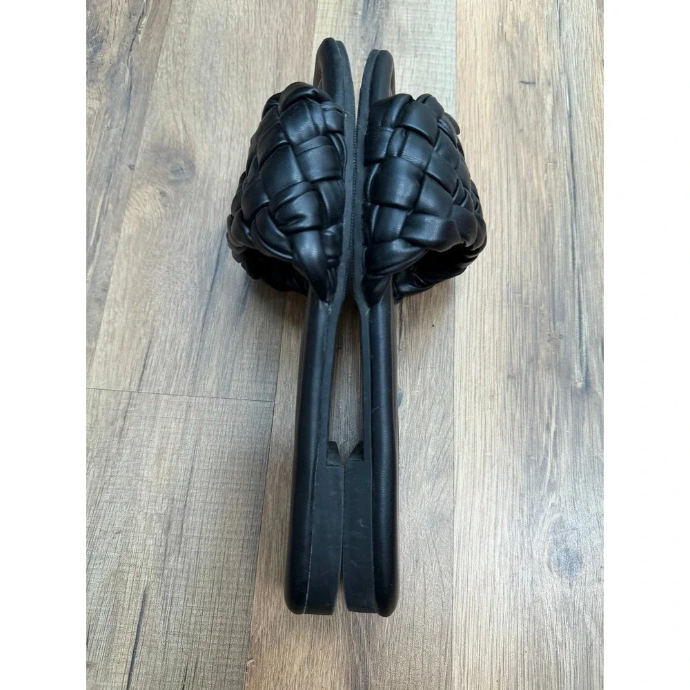A New Day Black Woven Slide Sandals Square Toe Braided Size 8‎